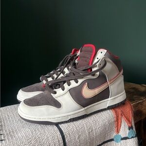 Nike Men's Brown and Cream Sneakers with Red Accents
